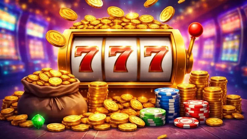 Confident gamer surrounded by glowing neon gambling symbols and dynamic digital streams — capturing the vibrant energy of 8JJBET in Bangladesh.